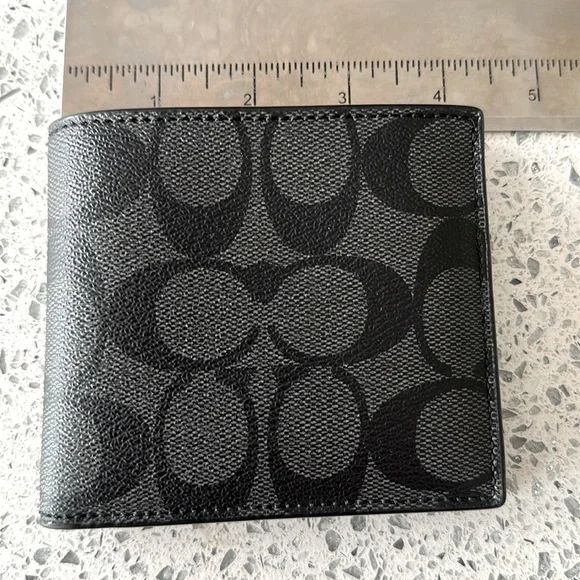 Never Used Coach Signature Men’sCharcoal & Black Coated Canvas Leather Wallet